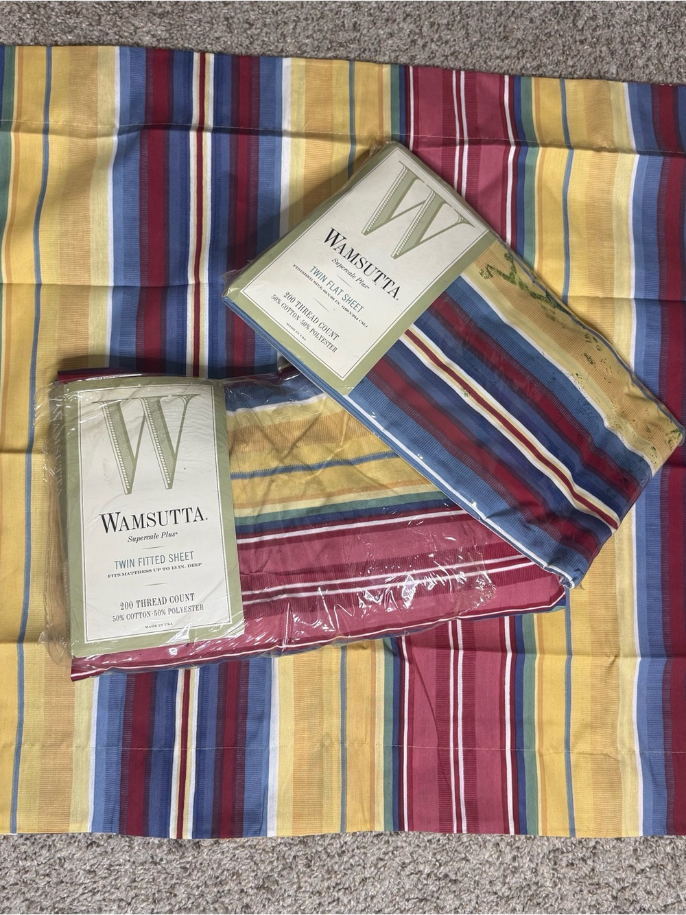 Vintage Wamsutta Striped Twin Sheet Set Flat Fitted Sham Stripes NIP